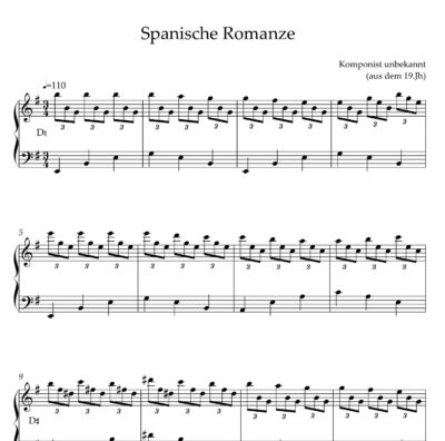 Spanische Romanze: Pedalharfe solo – erste Notenseite